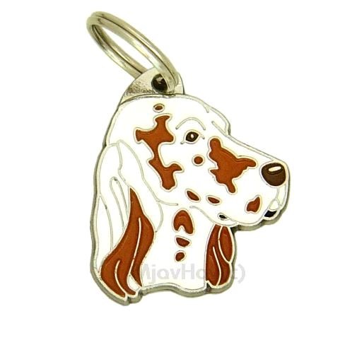 Custom personalized dog name tag English setter orange belton

This unique, cute and quality dog id tag is offered with laser engraved name and phone no. or your custom text. Stainless steel split ring for easy attachment to your pets collar. All items are also available as keychains.
Gift for dogs and dog lovers.

Color: colored/silver
Size: 31 x 35 mm

Engraving area: 20 x 12 mm
Laser engraving personalization on the back side is included in the price. Enter the text you wish to have engraved. Suggestion: dog's name and phone number. We engrave on the back side of the tag. Engraving will be centered and easy to read. If you go over the recommended count then the text becomes smaller, and harder to read.

Metal, chrome plated dog tag or key ring. 
Hand made, hand colored, made in Slovenia. 

In stock.
