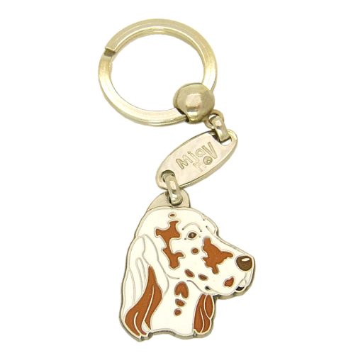 Custom personalized dog name tag English setter orange belton

This unique, cute and quality dog id tag is offered with laser engraved name and phone no. or your custom text. Stainless steel split ring for easy attachment to your pets collar. All items are also available as keychains.
Gift for dogs and dog lovers.

Color: colored/silver
Size: 31 x 35 mm

Engraving area: 20 x 12 mm
Laser engraving personalization on the back side is included in the price. Enter the text you wish to have engraved. Suggestion: dog's name and phone number. We engrave on the back side of the tag. Engraving will be centered and easy to read. If you go over the recommended count then the text becomes smaller, and harder to read.

Metal, chrome plated dog tag or key ring. 
Hand made, hand colored, made in Slovenia. 

In stock.
