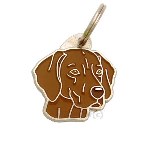 Custom personalized dog name tag Vizsla

This unique, cute and quality dog id tag is offered with laser engraved name and phone no. or your custom text. Stainless steel split ring for easy attachment to your pets collar. All items are also available as keychains.
Gift for dogs and dog lovers.

Color: colored/silver
Size: 29 x 30 mm

Engraving area: 20 x 15 mm
Laser engraving personalization on the back side is included in the price. Enter the text you wish to have engraved. Suggestion: dog's name and phone number. We engrave on the back side of the tag. Engraving will be centered and easy to read. If you go over the recommended count then the text becomes smaller, and harder to read.

Metal, chrome plated dog tag or key ring. 
Hand made, hand colored, made in Slovenia. 

In stock.
