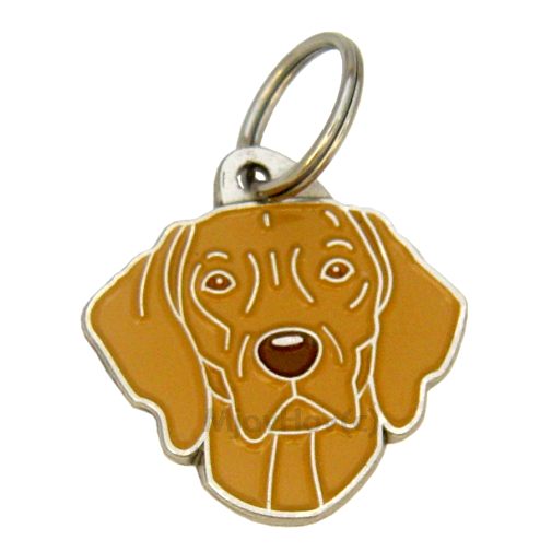 Custom personalized dog name tag Weimaraner brown

This unique, cute and quality dog id tag is offered with laser engraved name and phone no. or your custom text. Stainless steel split ring for easy attachment to your pets collar. All items are also available as keychains.
Gift for dogs and dog lovers.

Color: colored/silver
Size: 30 x 31 mm

Engraving area: 20 x 12 mm
Laser engraving personalization on the back side is included in the price. Enter the text you wish to have engraved. Suggestion: dog's name and phone number. We engrave on the back side of the tag. Engraving will be centered and easy to read. If you go over the recommended count then the text becomes smaller, and harder to read.

Metal, chrome plated dog tag or key ring. 
Hand made, hand colored, made in Slovenia. 

In stock.
