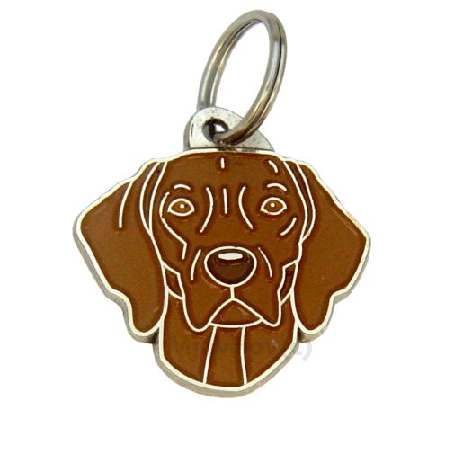 Custom personalized dog name tag Weimaraner dark brown

This unique, cute and quality dog id tag is offered with laser engraved name and phone no. or your custom text. Stainless steel split ring for easy attachment to your pets collar. All items are also available as keychains.
Gift for dogs and dog lovers.

Color: colored/silver
Size: 30 x 31 mm

Engraving area: 20 x 12 mm
Laser engraving personalization on the back side is included in the price. Enter the text you wish to have engraved. Suggestion: dog's name and phone number. We engrave on the back side of the tag. Engraving will be centered and easy to read. If you go over the recommended count then the text becomes smaller, and harder to read.

Metal, chrome plated dog tag or key ring. 
Hand made, hand colored, made in Slovenia. 

In stock.
