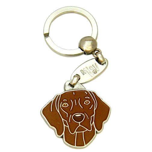 Custom personalized dog name tag Weimaraner dark brown

This unique, cute and quality dog id tag is offered with laser engraved name and phone no. or your custom text. Stainless steel split ring for easy attachment to your pets collar. All items are also available as keychains.
Gift for dogs and dog lovers.

Color: colored/silver
Size: 30 x 31 mm

Engraving area: 20 x 12 mm
Laser engraving personalization on the back side is included in the price. Enter the text you wish to have engraved. Suggestion: dog's name and phone number. We engrave on the back side of the tag. Engraving will be centered and easy to read. If you go over the recommended count then the text becomes smaller, and harder to read.

Metal, chrome plated dog tag or key ring. 
Hand made, hand colored, made in Slovenia. 

In stock.
