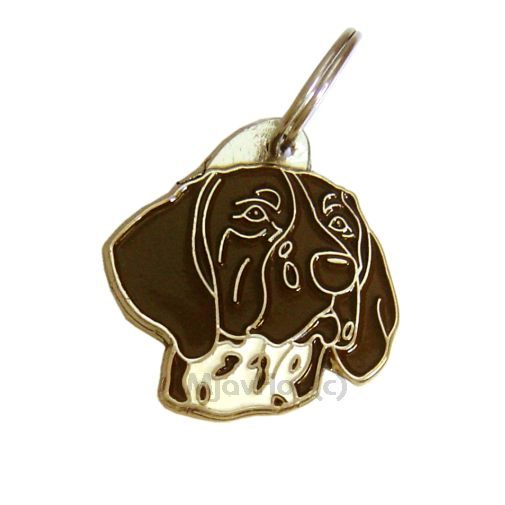 Custom personalized dog name tag German shorthaired pointer brown

This unique, cute and quality dog id tag is offered with laser engraved name and phone no. or your custom text. Stainless steel split ring for easy attachment to your pets collar. All items are also available as keychains.
Gift for dogs and dog lovers.

Color: colored/silver
Size: 31 x 32 mm

Engraving area: 20 x 15 mm
Laser engraving personalization on the back side is included in the price. Enter the text you wish to have engraved. Suggestion: dog's name and phone number. We engrave on the back side of the tag. Engraving will be centered and easy to read. If you go over the recommended count then the text becomes smaller, and harder to read.

Metal, chrome plated dog tag or key ring. 
Hand made, hand colored, made in Slovenia. 

In stock.
