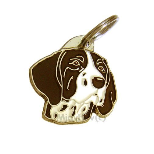 Custom personalized dog name tag German shorthaired pointer white brown

This unique, cute and quality dog id tag is offered with laser engraved name and phone no. or your custom text. Stainless steel split ring for easy attachment to your pets collar. All items are also available as keychains.
Gift for dogs and dog lovers.

Color: colored/silver
Size: 31 x 32 mm

Engraving area: 20 x 15 mm
Laser engraving personalization on the back side is included in the price. Enter the text you wish to have engraved. Suggestion: dog's name and phone number. We engrave on the back side of the tag. Engraving will be centered and easy to read. If you go over the recommended count then the text becomes smaller, and harder to read.

Metal, chrome plated dog tag or key ring. 
Hand made, hand colored, made in Slovenia. 

In stock.
