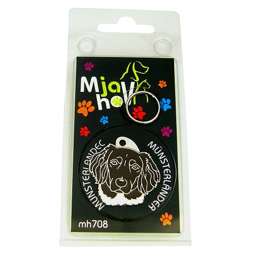 Custom personalized dog name tag Munsterländer brown

This unique, cute and quality dog id tag is offered with laser engraved name and phone no. or your custom text. Stainless steel split ring for easy attachment to your pets collar. All items are also available as keychains.
Gift for dogs and dog lovers.

Color: colored/silver
Size: 32 x 32 mm

Engraving area: 21 x 17 mm
Laser engraving personalization on the back side is included in the price. Enter the text you wish to have engraved. Suggestion: dog's name and phone number. We engrave on the back side of the tag. Engraving will be centered and easy to read. If you go over the recommended count then the text becomes smaller, and harder to read.

Metal, chrome plated dog tag or key ring. 
Hand made, hand colored, made in Slovenia. 

In stock.
