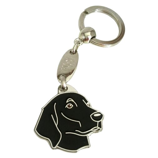 Custom personalized dog name tag FLAT-COATED RETRIEVER
Color: colored/silver 
Dim: 33 x 32 mm
Engraving area: 
22 x 18 mm
Metal, chrome plated pet tag.
 
Personalized laser engraving on the back side included.

Hand made 
MADE IN SLOVENIA

In stock.
