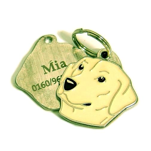Custom personalized dog name tag Labrador retriever cream

This unique, cute and quality dog id tag is offered with laser engraved name and phone no. or your custom text. Stainless steel split ring for easy attachment to your pets collar. All items are also available as keychains.
Gift for dogs and dog lovers.

Color: colored/silver
Size: 30 x 32 mm

Engraving area: 20 x 17 mm
Laser engraving personalization on the back side is included in the price. Enter the text you wish to have engraved. Suggestion: dog's name and phone number. We engrave on the back side of the tag. Engraving will be centered and easy to read. If you go over the recommended count then the text becomes smaller, and harder to read.

Metal, chrome plated dog tag or key ring. 
Hand made, hand colored, made in Slovenia. 

In stock.
