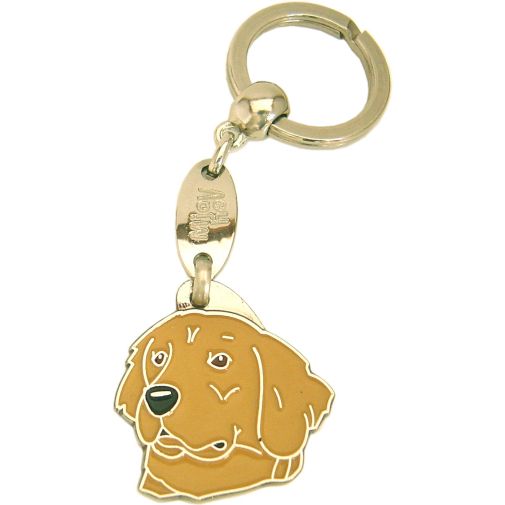 Custom personalized dog name tag Golden retriever dark gold

This unique, cute and quality dog id tag is offered with laser engraved name and phone no. or your custom text. Stainless steel split ring for easy attachment to your pets collar. All items are also available as keychains.
Gift for dogs and dog lovers.

Color: colored/silver
Size: 32 x 33 mm

Engraving area: 21 x 20 mm
Laser engraving personalization on the back side is included in the price. Enter the text you wish to have engraved. Suggestion: dog's name and phone number. We engrave on the back side of the tag. Engraving will be centered and easy to read. If you go over the recommended count then the text becomes smaller, and harder to read.

Metal, chrome plated dog tag or key ring. 
Hand made, hand colored, made in Slovenia. 

In stock.
