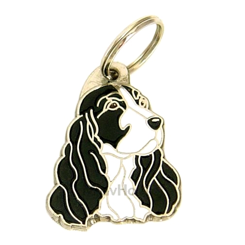 Custom personalized dog name tag Cocker black & white

This unique, cute and quality dog id tag is offered with laser engraved name and phone no. or your custom text. Stainless steel split ring for easy attachment to your pets collar. All items are also available as keychains.
Gift for dogs and dog lovers.

Color: colored/silver
Size: 27 x 34 mm

Engraving area: 20 x 15 mm
Laser engraving personalization on the back side is included in the price. Enter the text you wish to have engraved. Suggestion: dog's name and phone number. We engrave on the back side of the tag. Engraving will be centered and easy to read. If you go over the recommended count then the text becomes smaller, and harder to read.

Metal, chrome plated dog tag or key ring. 
Hand made, hand colored, made in Slovenia. 

In stock.
