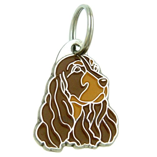 Custom personalized dog name tag Cocker spaniel red brown

This unique, cute and quality dog id tag is offered with laser engraved name and phone no. or your custom text. Stainless steel split ring for easy attachment to your pets collar. All items are also available as keychains.
Gift for dogs and dog lovers.

Color: colored/silver
Size: 27 x 34 mm

Engraving area: 20 x 14 mm
Laser engraving personalization on the back side is included in the price. Enter the text you wish to have engraved. Suggestion: dog's name and phone number. We engrave on the back side of the tag. Engraving will be centered and easy to read. If you go over the recommended count then the text becomes smaller, and harder to read.

Metal, chrome plated dog tag or key ring. 
Hand made, hand colored, made in Slovenia. 

In stock.
