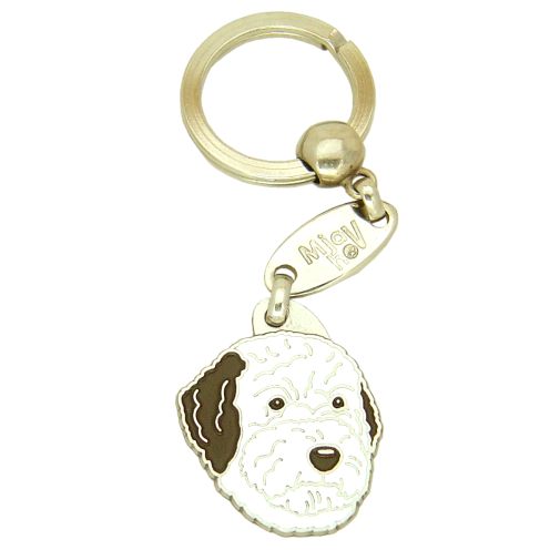 Custom personalized dog name tag Lagotto romagnolo brown white

This unique, cute and quality dog id tag is offered with laser engraved name and phone no. or your custom text. Stainless steel split ring for easy attachment to your pets collar. All items are also available as keychains.
Gift for dogs and dog lovers.

Color: colored/silver
Size: 32 x 34 mm

Engraving area: 20 x 15 mm
Laser engraving personalization on the back side is included in the price. Enter the text you wish to have engraved. Suggestion: dog's name and phone number. We engrave on the back side of the tag. Engraving will be centered and easy to read. If you go over the recommended count then the text becomes smaller, and harder to read.

Metal, chrome plated dog tag or key ring. 
Hand made, hand colored, made in Slovenia. 

In stock.
