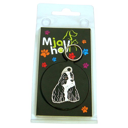 Custom personalized dog name tag American cocker spaniel black & white

This unique, cute and quality dog id tag is offered with laser engraved name and phone no. or your custom text. Stainless steel split ring for easy attachment to your pets collar. All items are also available as keychains.
Gift for dogs and dog lovers.

Color: colored/silver
Size: 24 x 34 mm

Engraving area: 17 x 13 mm
Laser engraving personalization on the back side is included in the price. Enter the text you wish to have engraved. Suggestion: dog's name and phone number. We engrave on the back side of the tag. Engraving will be centered and easy to read. If you go over the recommended count then the text becomes smaller, and harder to read.

Metal, chrome plated dog tag or key ring. 
Hand made, hand colored, made in Slovenia. 

In stock.
