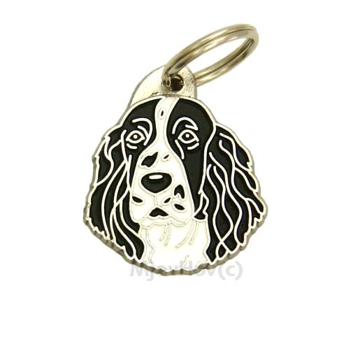 Custom personalized dog name tag Springer spaniel black and white

This unique, cute and quality dog id tag is offered with laser engraved name and phone no. or your custom text. Stainless steel split ring for easy attachment to your pets collar. All items are also available as keychains.
Gift for dogs and dog lovers.

Color: colored/silver
Size: 28 x 32 mm

Engraving area: 20 x 15 mm
Laser engraving personalization on the back side is included in the price. Enter the text you wish to have engraved. Suggestion: dog's name and phone number. We engrave on the back side of the tag. Engraving will be centered and easy to read. If you go over the recommended count then the text becomes smaller, and harder to read.

Metal, chrome plated dog tag or key ring. 
Hand made, hand colored, made in Slovenia. 

In stock.

