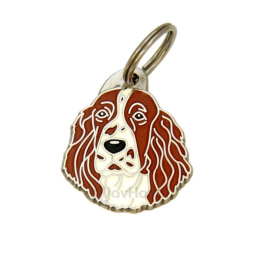 Custom personalized dog name tag Springer spaniel red and white

This unique, cute and quality dog id tag is offered with laser engraved name and phone no. or your custom text. Stainless steel split ring for easy attachment to your pets collar. All items are also available as keychains.
Gift for dogs and dog lovers.

Color: colored/silver
Size: 28 x 32 mm

Engraving area: 20 x 15 mm
Laser engraving personalization on the back side is included in the price. Enter the text you wish to have engraved. Suggestion: dog's name and phone number. We engrave on the back side of the tag. Engraving will be centered and easy to read. If you go over the recommended count then the text becomes smaller, and harder to read.

Metal, chrome plated dog tag or key ring. 
Hand made, hand colored, made in Slovenia. 

In stock.
