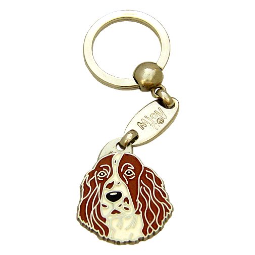 Custom personalized dog name tag Springer spaniel red and white

This unique, cute and quality dog id tag is offered with laser engraved name and phone no. or your custom text. Stainless steel split ring for easy attachment to your pets collar. All items are also available as keychains.
Gift for dogs and dog lovers.

Color: colored/silver
Size: 28 x 32 mm

Engraving area: 20 x 15 mm
Laser engraving personalization on the back side is included in the price. Enter the text you wish to have engraved. Suggestion: dog's name and phone number. We engrave on the back side of the tag. Engraving will be centered and easy to read. If you go over the recommended count then the text becomes smaller, and harder to read.

Metal, chrome plated dog tag or key ring. 
Hand made, hand colored, made in Slovenia. 

In stock.
