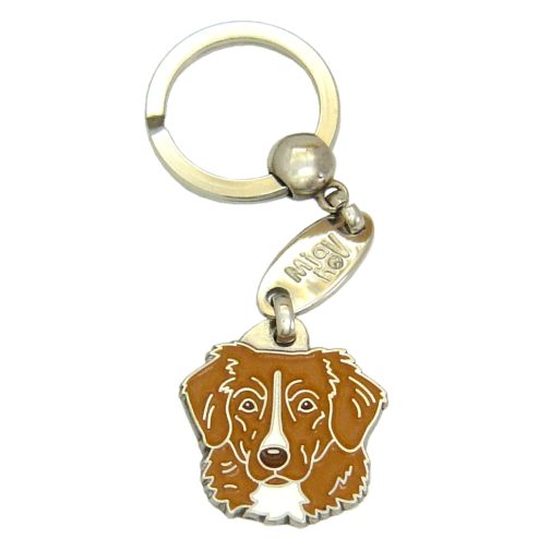 Custom personalized dog name tag Nova scotia duck tolling retriever-toller

This unique, cute and quality dog id tag is offered with laser engraved name and phone no. or your custom text. Stainless steel split ring for easy attachment to your pets collar. All items are also available as keychains.
Gift for dogs and dog lovers.

Color: colored/silver
Size: 29 x 30 mm

Engraving area: 20 x 15 mm
Laser engraving personalization on the back side is included in the price. Enter the text you wish to have engraved. Suggestion: dog's name and phone number. We engrave on the back side of the tag. Engraving will be centered and easy to read. If you go over the recommended count then the text becomes smaller, and harder to read.

Metal, chrome plated dog tag or key ring. 
Hand made, hand colored, made in Slovenia. 

In stock.
