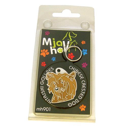 Custom personalized dog name tag CHINESE CRESTED DOG BROWN
Color: colored/silver 
Dim:  29 x 33 mm
Engraving area: 
22 x 16 mm
Metal, chrome plated pet tag.
 
Personalized laser engraving on the back side included.

Hand made 
MADE IN SLOVENIA

In stock.
