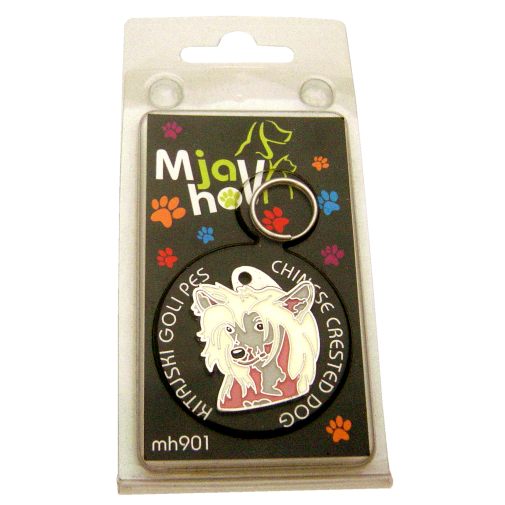 Custom personalized dog name tag CHINESE CRESTED DOG
Color: colored/silver 
Dim: 29 x 33 mm
Engraving area: 
20 x 16 mm
Metal, chrome plated pet tag.
 
Personalized laser engraving on the back side included.

Hand made 
MADE IN SLOVENIA

In stock.
