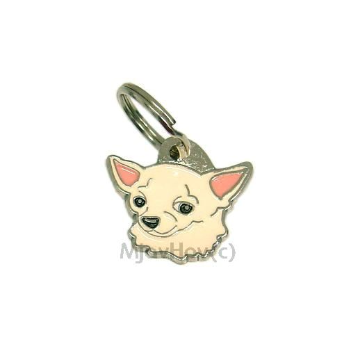 Custom personalized dog name tag CHIHUAHUA CREAM
Color: colored/silver 
Dim: 25 x 23 mm
Engraving area: 
14 x 12 mm
Metal, chrome plated pet tag.
 
Personalized laser engraving on the back side included.

Hand made 
MADE IN SLOVENIA

In stock.
