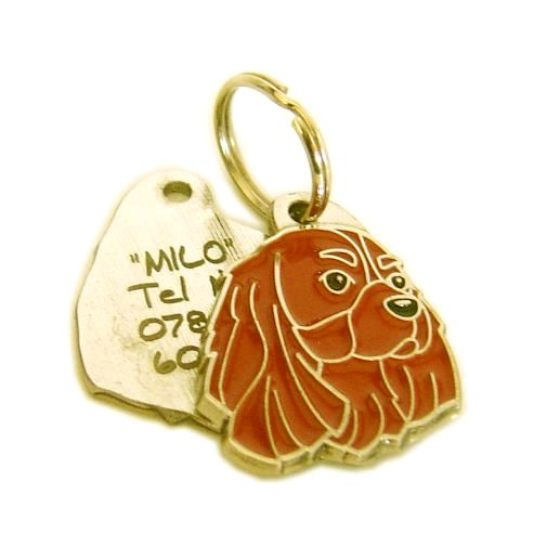 Custom personalized dog name tag Cavalier king charles spaniel ruby

This unique, cute and quality dog id tag is offered with laser engraved name and phone no. or your custom text. Stainless steel split ring for easy attachment to your pets collar. All items are also available as keychains.
Gift for dogs and dog lovers.

Color: colored/silver
Size: 24 x 33 mm

Engraving area: 18 x 17 mm
Laser engraving personalization on the back side is included in the price. Enter the text you wish to have engraved. Suggestion: dog's name and phone number. We engrave on the back side of the tag. Engraving will be centered and easy to read. If you go over the recommended count then the text becomes smaller, and harder to read.

Metal, chrome plated dog tag or key ring. 
Hand made, hand colored, made in Slovenia. 

In stock.
