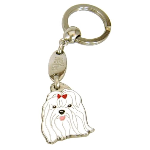 Custom personalized dog name tag Maltese red

This unique, cute and quality dog id tag is offered with laser engraved name and phone no. or your custom text. Stainless steel split ring for easy attachment to your pets collar. All items are also available as keychains.
Gift for dogs and dog lovers.

Color: colored/silver
Size: 24 x 33 mm

Engraving area: 19 x 15 mm
Laser engraving personalization on the back side is included in the price. Enter the text you wish to have engraved. Suggestion: dog's name and phone number. We engrave on the back side of the tag. Engraving will be centered and easy to read. If you go over the recommended count then the text becomes smaller, and harder to read.

Metal, chrome plated dog tag or key ring. 
Hand made, hand colored, made in Slovenia. 

In stock.
