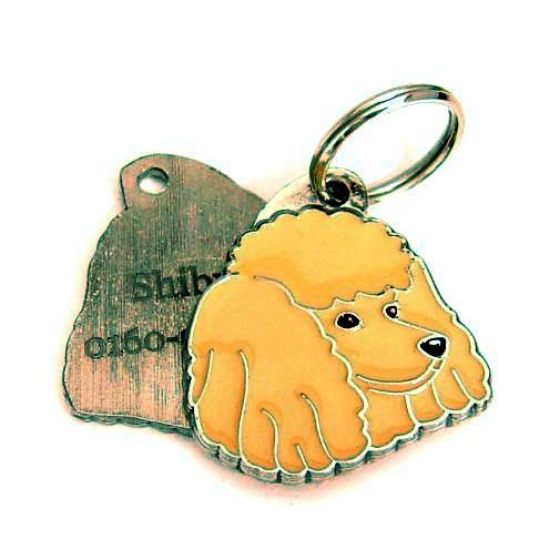 Custom personalized dog name tag Poodle apricot

This unique, cute and quality dog id tag is offered with laser engraved name and phone no. or your custom text. Stainless steel split ring for easy attachment to your pets collar. All items are also available as keychains.
Gift for dogs and dog lovers.

Color: colored/silver
Size: 29 x 33 mm

Engraving area: 18 x 16 mm
Laser engraving personalization on the back side is included in the price. Enter the text you wish to have engraved. Suggestion: dog's name and phone number. We engrave on the back side of the tag. Engraving will be centered and easy to read. If you go over the recommended count then the text becomes smaller, and harder to read.

Metal, chrome plated dog tag or key ring. 
Hand made, hand colored, made in Slovenia. 

In stock.
