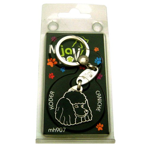 Custom personalized dog name tag Poodle black

This unique, cute and quality dog id tag is offered with laser engraved name and phone no. or your custom text. Stainless steel split ring for easy attachment to your pets collar. All items are also available as keychains.
Gift for dogs and dog lovers.

Color: colored/silver
Size: 29 x 33 mm

Engraving area: 18 x 16 mm
Laser engraving personalization on the back side is included in the price. Enter the text you wish to have engraved. Suggestion: dog's name and phone number. We engrave on the back side of the tag. Engraving will be centered and easy to read. If you go over the recommended count then the text becomes smaller, and harder to read.

Metal, chrome plated dog tag or key ring. 
Hand made, hand colored, made in Slovenia. 

In stock.
