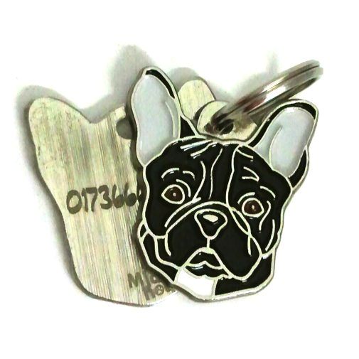 Custom personalized dog name tag French bulldog black

This unique, cute and quality dog id tag is offered with laser engraved name and phone no. or your custom text. Stainless steel split ring for easy attachment to your pets collar. All items are also available as keychains.
Gift for dogs and dog lovers.

Color: colored/silver
Size: 27 x 30 mm

Engraving area: 16 x 16 mm
Laser engraving personalization on the back side is included in the price. Enter the text you wish to have engraved. Suggestion: dog's name and phone number. We engrave on the back side of the tag. Engraving will be centered and easy to read. If you go over the recommended count then the text becomes smaller, and harder to read.

Metal, chrome plated dog tag or key ring. 
Hand made, hand colored, made in Slovenia. 

In stock.
