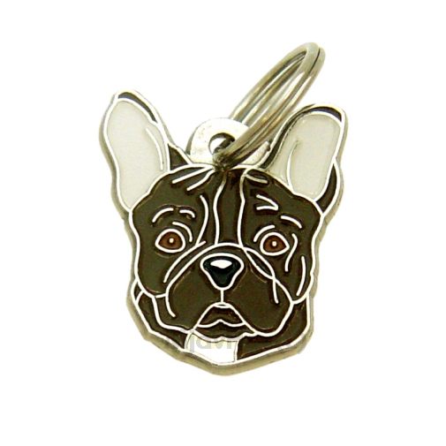 Custom personalized dog name tag French bulldog brindle

This unique, cute and quality dog id tag is offered with laser engraved name and phone no. or your custom text. Stainless steel split ring for easy attachment to your pets collar. All items are also available as keychains.
Gift for dogs and dog lovers.

Color: colored/silver
Size: 27 x 30 mm

Engraving area: 16 x 16 mm
Laser engraving personalization on the back side is included in the price. Enter the text you wish to have engraved. Suggestion: dog's name and phone number. We engrave on the back side of the tag. Engraving will be centered and easy to read. If you go over the recommended count then the text becomes smaller, and harder to read.

Metal, chrome plated dog tag or key ring. 
Hand made, hand colored, made in Slovenia. 

In stock.
