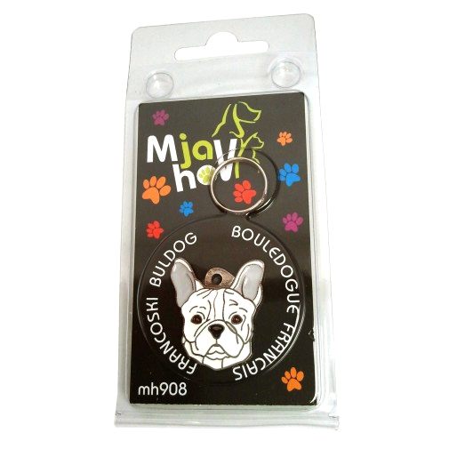 Custom personalized dog name tag French bulldog white

This unique, cute and quality dog id tag is offered with laser engraved name and phone no. or your custom text. Stainless steel split ring for easy attachment to your pets collar. All items are also available as keychains.
Gift for dogs and dog lovers.

Color: colored/silver
Size: 27 x 30 mm

Engraving area: 16 x 16 mm
Laser engraving personalization on the back side is included in the price. Enter the text you wish to have engraved. Suggestion: dog's name and phone number. We engrave on the back side of the tag. Engraving will be centered and easy to read. If you go over the recommended count then the text becomes smaller, and harder to read.

Metal, chrome plated dog tag or key ring. 
Hand made, hand colored, made in Slovenia. 

In stock.
