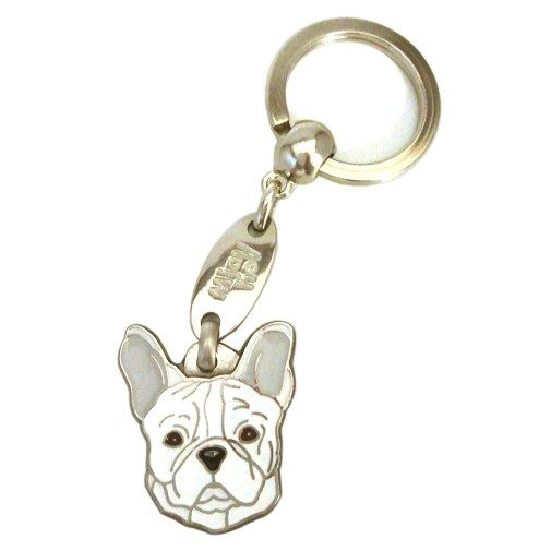 Custom personalized dog name tag French bulldog white

This unique, cute and quality dog id tag is offered with laser engraved name and phone no. or your custom text. Stainless steel split ring for easy attachment to your pets collar. All items are also available as keychains.
Gift for dogs and dog lovers.

Color: colored/silver
Size: 27 x 30 mm

Engraving area: 16 x 16 mm
Laser engraving personalization on the back side is included in the price. Enter the text you wish to have engraved. Suggestion: dog's name and phone number. We engrave on the back side of the tag. Engraving will be centered and easy to read. If you go over the recommended count then the text becomes smaller, and harder to read.

Metal, chrome plated dog tag or key ring. 
Hand made, hand colored, made in Slovenia. 

In stock.
