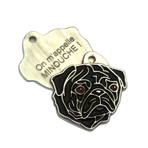 Gegraveerde hondenpenning Mopshond zwart

Kleur: gekleurd/zilver 
Grootte: 27 x 29 mm
Afmeting gravure: 18 x 14 mm

Metaal, verchroomde hondenpenning.
 
Inclusief met laser gegraveerde achterkant.

Hand gemaakt, made in Slovenie.

Op voorraad.
