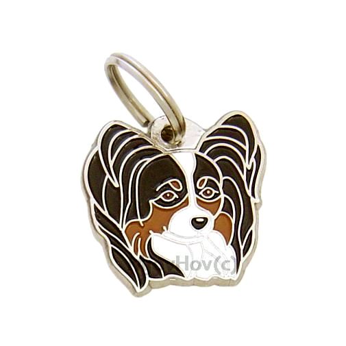 Custom personalized dog name tag PAPILLON TRICOLOR
Color: colored/silver 
Dim: 28 x 27 mm
Engraving area: 
21 x 15 mm
Metal, chrome plated pet tag.
 
Personalized laser engraving on the back side included.

Hand made 
MADE IN SLOVENIA

In stock.
