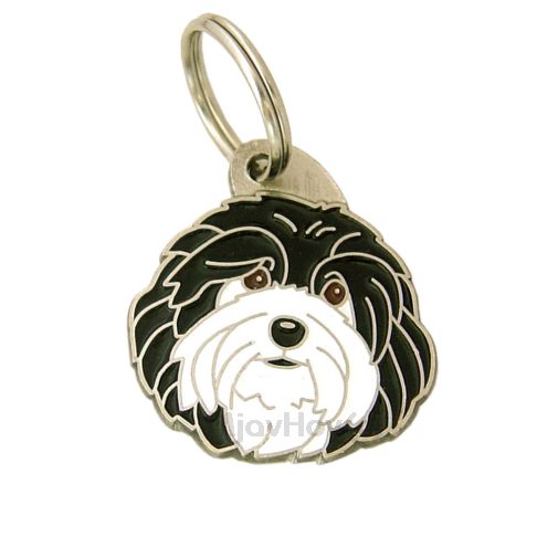 Custom personalized dog name tag Havanese black and white

This unique, cute and quality dog id tag is offered with laser engraved name and phone no. or your custom text. Stainless steel split ring for easy attachment to your pets collar. All items are also available as keychains.
Gift for dogs and dog lovers.

Color: colored/silver
Size: 28 x 31 mm

Engraving area: 22 x 15 mm
Laser engraving personalization on the back side is included in the price. Enter the text you wish to have engraved. Suggestion: dog's name and phone number. We engrave on the back side of the tag. Engraving will be centered and easy to read. If you go over the recommended count then the text becomes smaller, and harder to read.

Metal, chrome plated dog tag or key ring. 
Hand made, hand colored, made in Slovenia. 

In stock.
