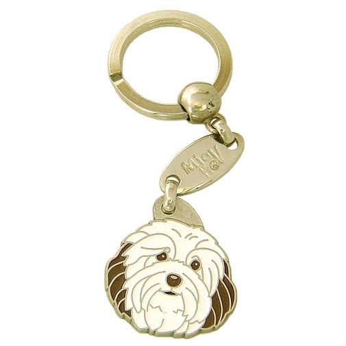 Custom personalized dog name tag HAVANESE WHITE BROWN
Color: colored/silver 
Dim: 28 x 31 mm
Engraving area: 
22 x 15 mm
Metal, chrome plated pet tag.
 
Personalized laser engraving on the back side included.

Hand made 
MADE IN SLOVENIA

In stock.
