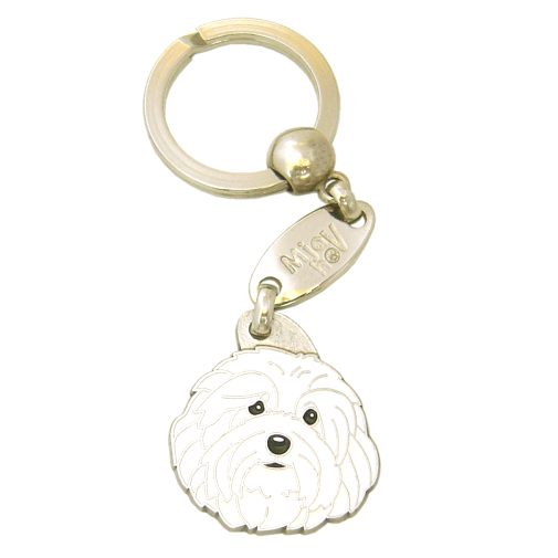 Custom personalized dog name tag Havanese white

This unique, cute and quality dog id tag is offered with laser engraved name and phone no. or your custom text. Stainless steel split ring for easy attachment to your pets collar. All items are also available as keychains.
Gift for dogs and dog lovers.

Color: colored/silver
Size: 28 x 31 mm

Engraving area: 22 x 15 mm
Laser engraving personalization on the back side is included in the price. Enter the text you wish to have engraved. Suggestion: dog's name and phone number. We engrave on the back side of the tag. Engraving will be centered and easy to read. If you go over the recommended count then the text becomes smaller, and harder to read.

Metal, chrome plated dog tag or key ring. 
Hand made, hand colored, made in Slovenia. 

In stock.
