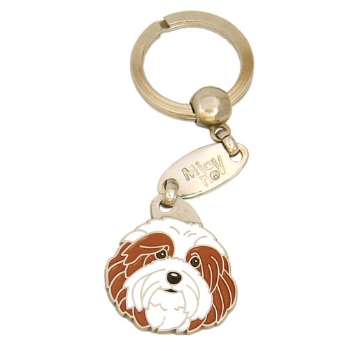 Custom personalized dog name tag HAVANESE WHITE & RED
Color: colored/silver 
Dim:  28 x 31 mm
Engraving area: 
22 x 15 mm
Metal, chrome plated pet tag.
 
Personalized laser engraving on the back side included.

Hand made 
MADE IN SLOVENIA

In stock.
