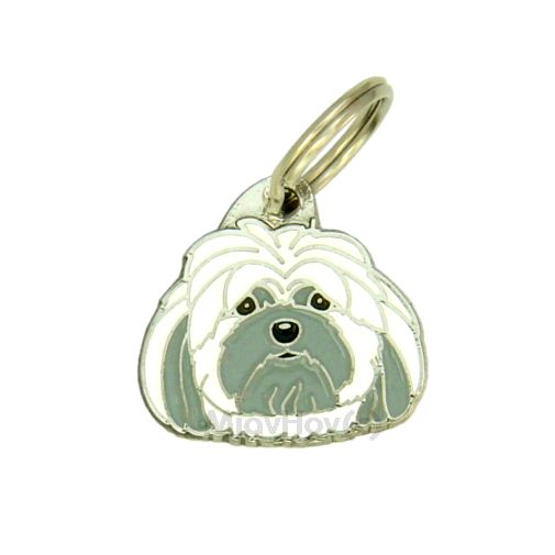Custom personalized dog name tag Lhasa apso white grey

This unique, cute and quality dog id tag is offered with laser engraved name and phone no. or your custom text. Stainless steel split ring for easy attachment to your pets collar. All items are also available as keychains.
Gift for dogs and dog lovers.

Color: colored/silver
Size: 28 x 27 mm

Engraving area: 20 x 14 mm
Laser engraving personalization on the back side is included in the price. Enter the text you wish to have engraved. Suggestion: dog's name and phone number. We engrave on the back side of the tag. Engraving will be centered and easy to read. If you go over the recommended count then the text becomes smaller, and harder to read.

Metal, chrome plated dog tag or key ring. 
Hand made, hand colored, made in Slovenia. 

In stock.
