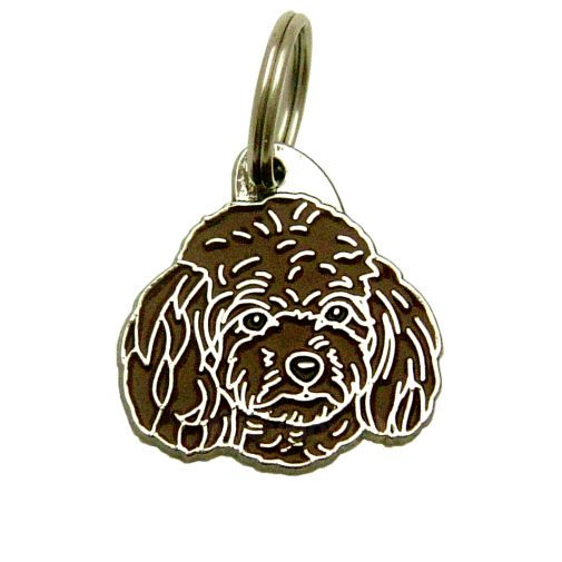Custom personalized dog name tag TOY POODLE BROWN
Color: colored/silver 
Dim:  30 x 31 mm
Engraving area: 
20 x 12 mm
Metal, chrome plated pet tag.
 
Personalized laser engraving on the back side included.

Hand made 
MADE IN SLOVENIA

In stock.
