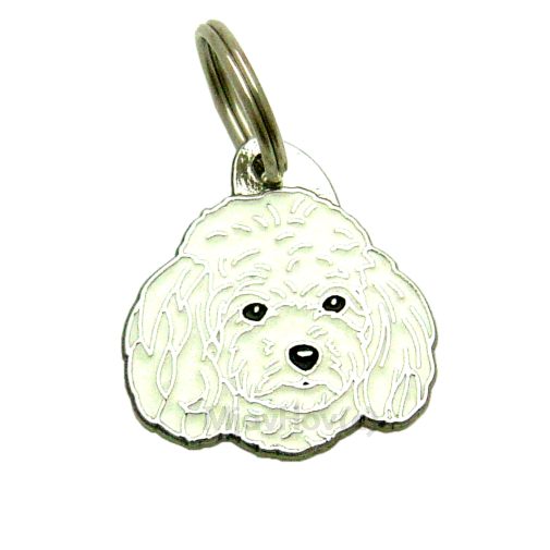 Custom personalized dog name tag TOY POODLE WHITE
Color: colored/silver 
Dim:  30 x 31 mm
Engraving area: 
20 x 12 mm
Metal, chrome plated pet tag.
 
Personalized laser engraving on the back side included.

Hand made 
MADE IN SLOVENIA

In stock.

