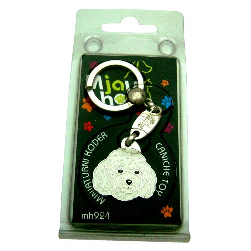 Custom personalized dog name tag TOY POODLE WHITE
Color: colored/silver 
Dim:  30 x 31 mm
Engraving area: 
20 x 12 mm
Metal, chrome plated pet tag.
 
Personalized laser engraving on the back side included.

Hand made 
MADE IN SLOVENIA

In stock.
