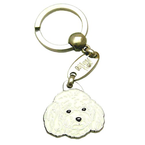 Custom personalized dog name tag Toy poodle white

This unique, cute and quality dog id tag is offered with laser engraved name and phone no. or your custom text. Stainless steel split ring for easy attachment to your pets collar. All items are also available as keychains.
Gift for dogs and dog lovers.

Color: colored/silver
Size: 30 x 31 mm

Engraving area: 20 x 12 mm
Laser engraving personalization on the back side is included in the price. Enter the text you wish to have engraved. Suggestion: dog's name and phone number. We engrave on the back side of the tag. Engraving will be centered and easy to read. If you go over the recommended count then the text becomes smaller, and harder to read.

Metal, chrome plated dog tag or key ring. 
Hand made, hand colored, made in Slovenia. 

In stock.
