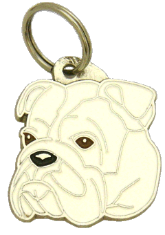 Englanninbulldoggi valkoinen <br> (Nimilaatta, Kaiverrus sisältyy hintaan)