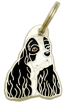 Amerikancockerspanieli mustavalkoinen <br> (Nimilaatta, Kaiverrus sisältyy hintaan)