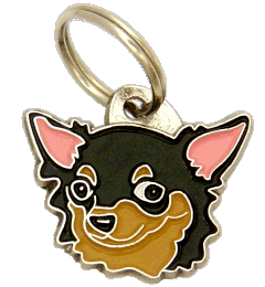 Chihuahua pitkäkarvainen musta punaruskein - pet ID tag, dog ID tags, pet tags, personalized pet tags MjavHov - engraved pet tags online
