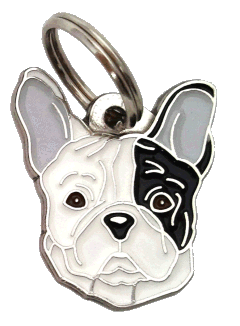 Ranskanbulldoggi valkoinen, musta silmä - pet ID tag, dog ID tags, pet tags, personalized pet tags MjavHov - engraved pet tags online