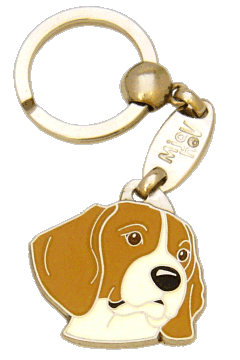 Beagle ruskea-valkoinen <br> (Avaimenperä, Kaiverrus sisältyy hintaan)